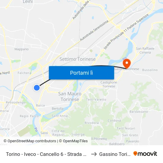 Torino - Iveco - Cancello 6 - Strada Cascinette to Gassino Torinese map