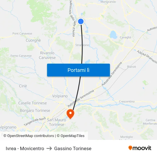 Ivrea - Movicentro to Gassino Torinese map