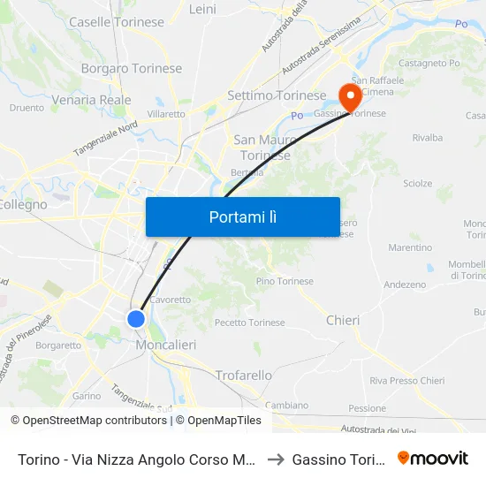 Torino - Via Nizza Angolo Corso Maroncelli to Gassino Torinese map