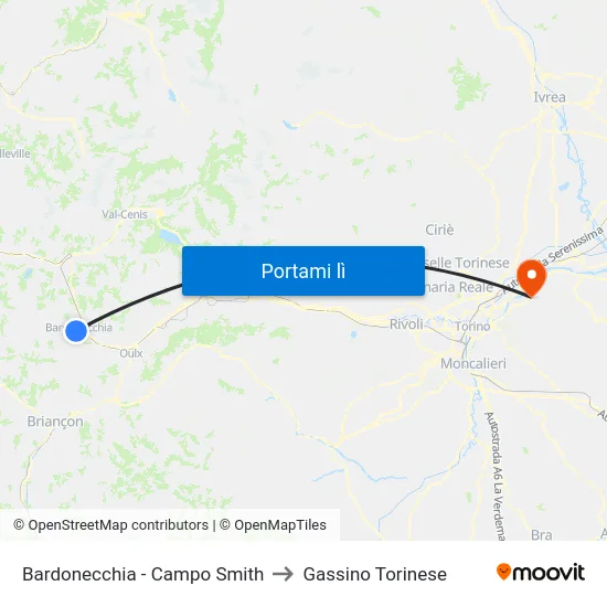 Bardonecchia - Campo Smith to Gassino Torinese map