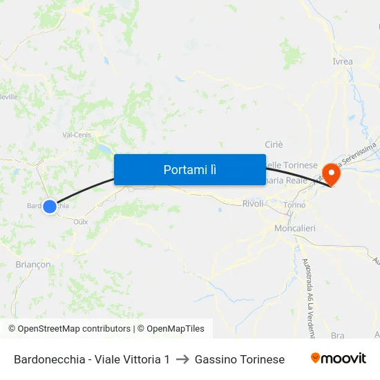 Bardonecchia - Viale Vittoria  1 to Gassino Torinese map
