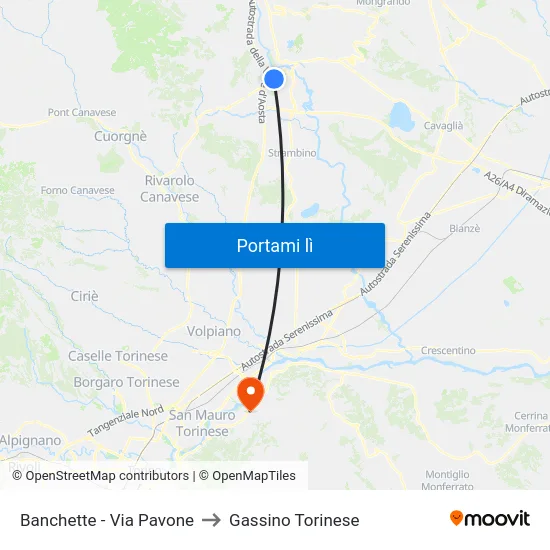 Banchette - Via Pavone to Gassino Torinese map