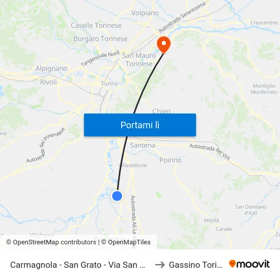 Carmagnola - San Grato - Via San Michele  4 to Gassino Torinese map