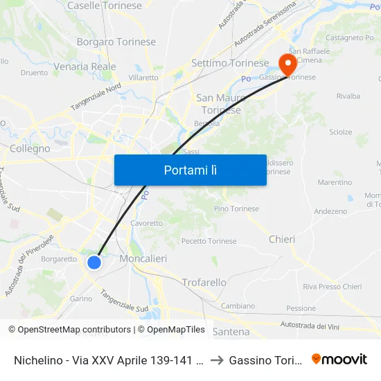 Nichelino - Via XXV Aprile 139-141 - Scuole to Gassino Torinese map