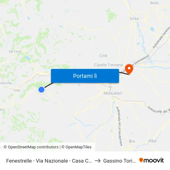 Fenestrelle - Via Nazionale - Casa Cantoniera to Gassino Torinese map