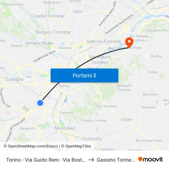 Torino - Via Guido Reni - Via Boston to Gassino Torinese map