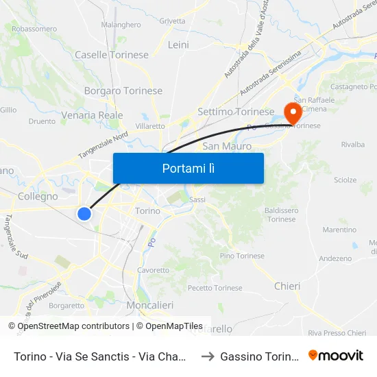 Torino - Via Se Sanctis - Via Chambery to Gassino Torinese map