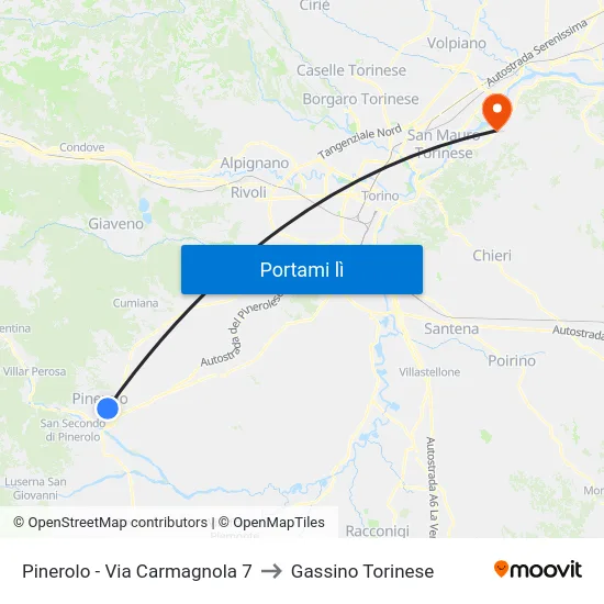 Pinerolo - Via Carmagnola  7 to Gassino Torinese map