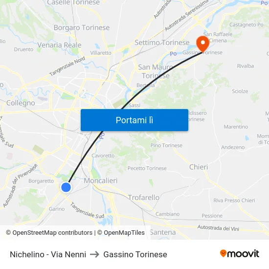 Nichelino - Via Nenni to Gassino Torinese map