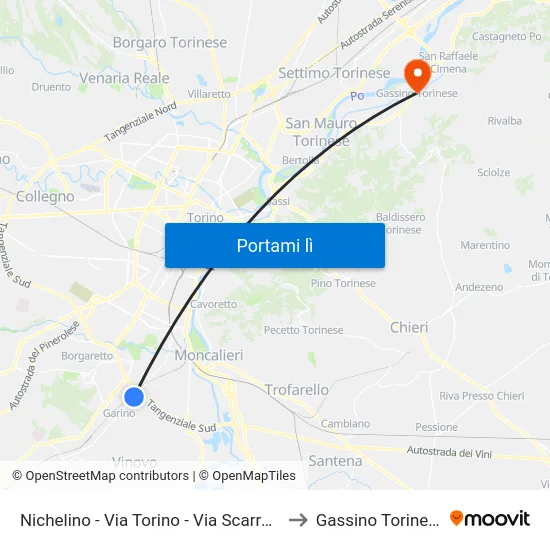 Nichelino - Via Torino - Via Scarrone to Gassino Torinese map