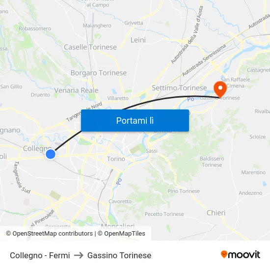 Collegno - Fermi to Gassino Torinese map