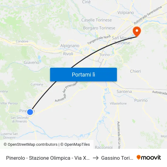 Pinerolo - Stazione Olimpica - Via XXV Aprile to Gassino Torinese map