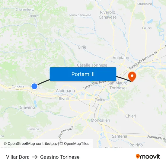 Villar Dora to Gassino Torinese map
