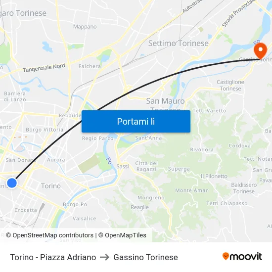 Torino - Piazza Adriano to Gassino Torinese map