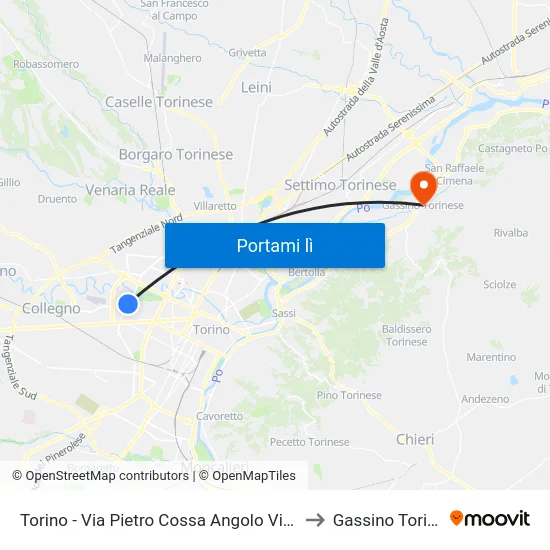 Torino - Via Pietro Cossa Angolo Via Servais to Gassino Torinese map