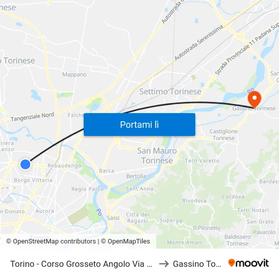 Torino - Corso Grosseto Angolo Via Casteldelfino to Gassino Torinese map