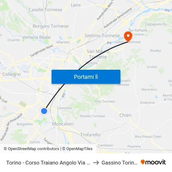 Torino - Corso Traiano Angolo Via Guala to Gassino Torinese map