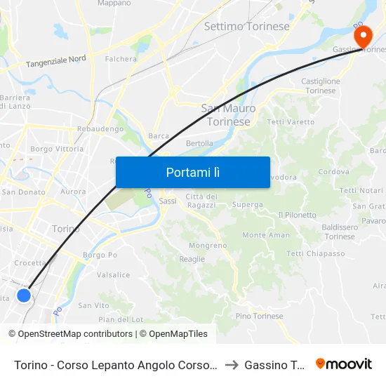 Torino - Corso Lepanto Angolo Corso Unione Sovietica to Gassino Torinese map