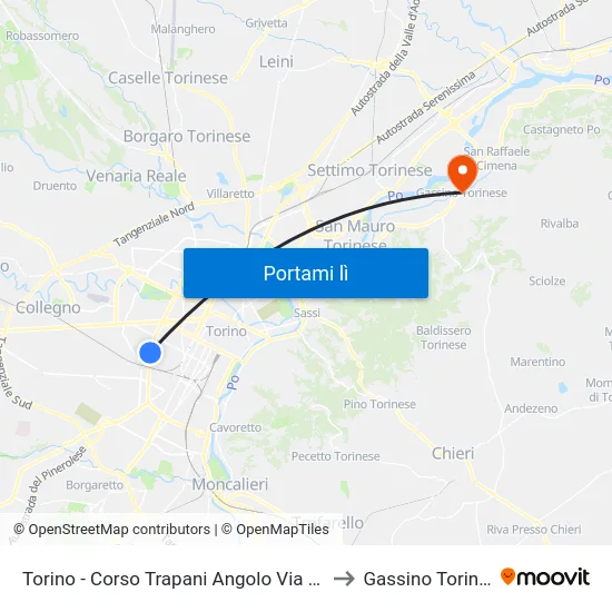 Torino - Corso Trapani Angolo Via Lancia to Gassino Torinese map