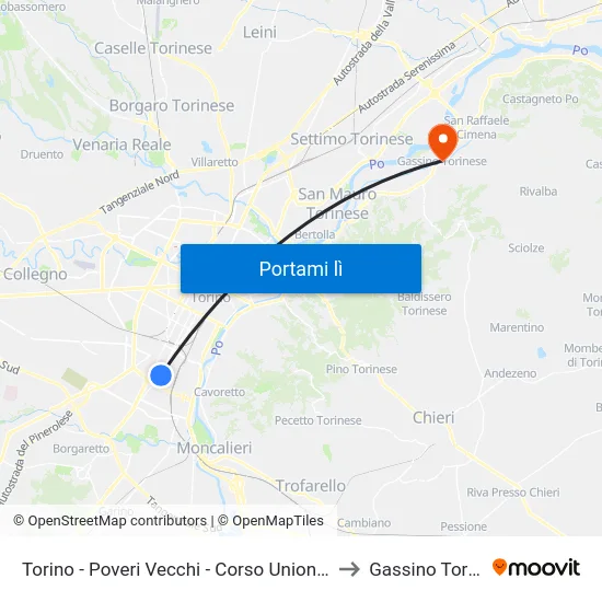 Torino - Poveri Vecchi - Corso Unione Sovietica to Gassino Torinese map