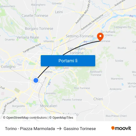 Torino - Piazza Marmolada to Gassino Torinese map