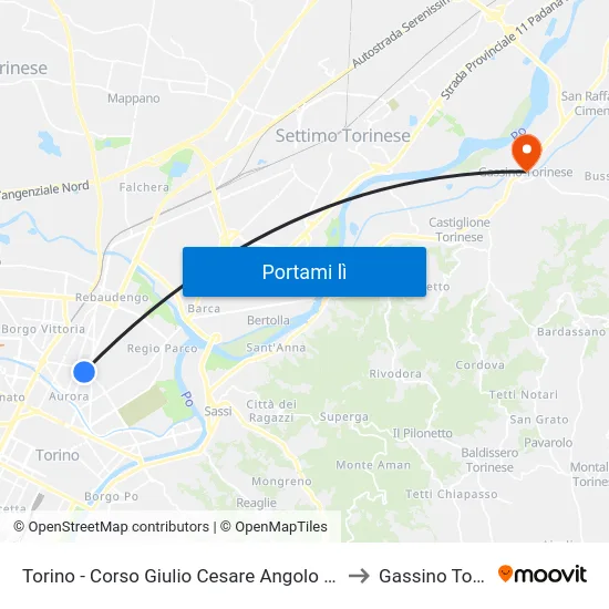 Torino - Corso Giulio Cesare Angolo Corso Novara to Gassino Torinese map