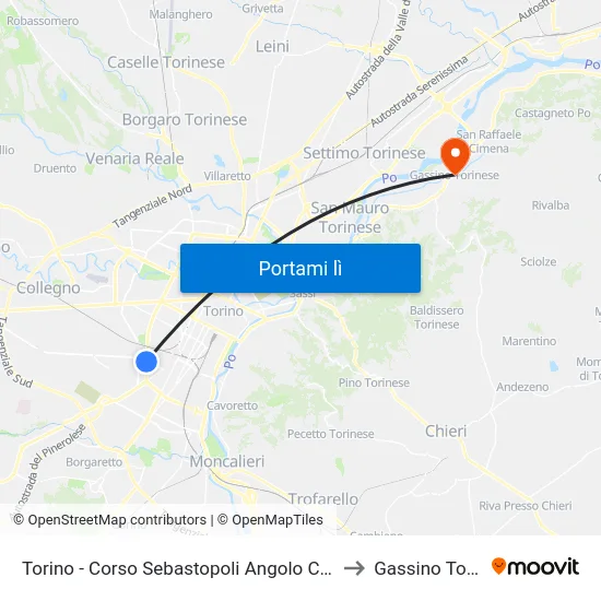Torino - Corso Sebastopoli Angolo Corso Siracusa to Gassino Torinese map