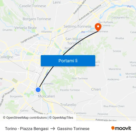 Torino - Piazza Bengasi to Gassino Torinese map