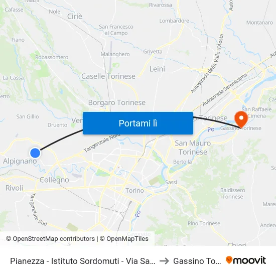 Pianezza - Istituto Sordomuti - Via San Pancrazio  65 to Gassino Torinese map