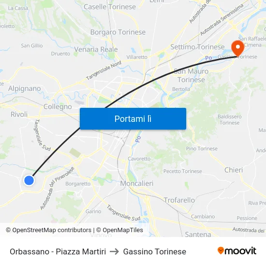 Orbassano - Piazza Martiri to Gassino Torinese map