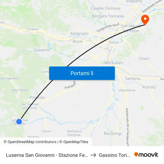 Luserna San Giovanni - Stazione Ferroviaria to Gassino Torinese map