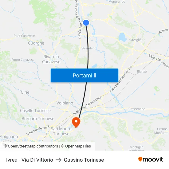 Ivrea - Via Di Vittorio to Gassino Torinese map