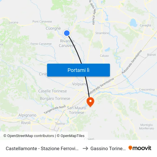 Castellamonte - Stazione Ferroviaria to Gassino Torinese map
