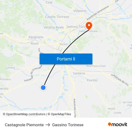 Castagnole Piemonte to Gassino Torinese map