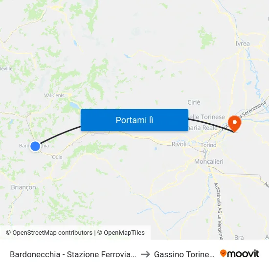 Bardonecchia - Stazione Ferroviaria to Gassino Torinese map