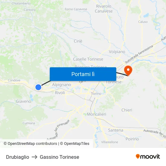 Drubiaglio to Gassino Torinese map