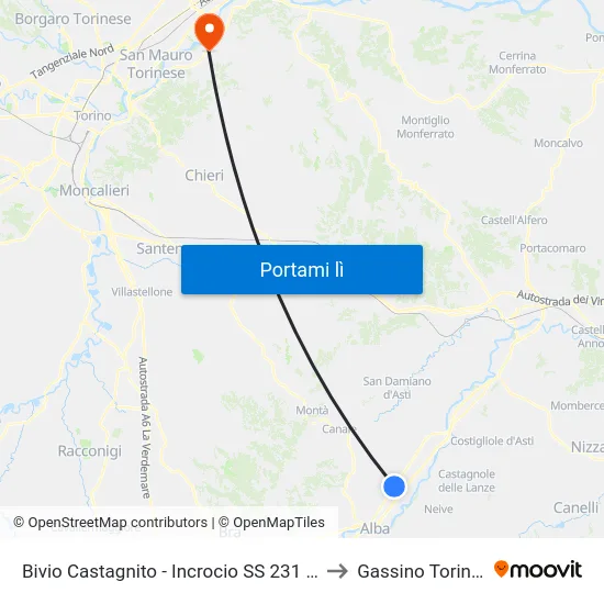 Bivio Castagnito - Incrocio SS 231 - SP 3 to Gassino Torinese map