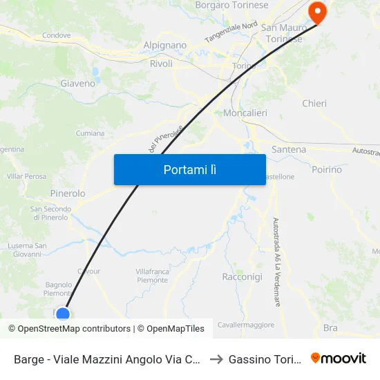 Barge - Viale Mazzini Angolo Via Cavallotta to Gassino Torinese map