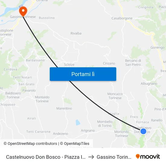 Castelnuovo Don Bosco - Piazza Italia to Gassino Torinese map