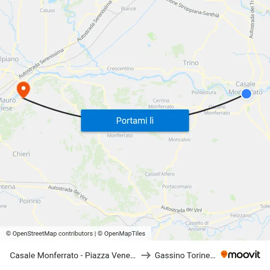 Casale Monferrato - Piazza Venezia to Gassino Torinese map