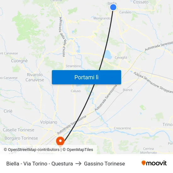 Biella - Via Torino - Questura to Gassino Torinese map