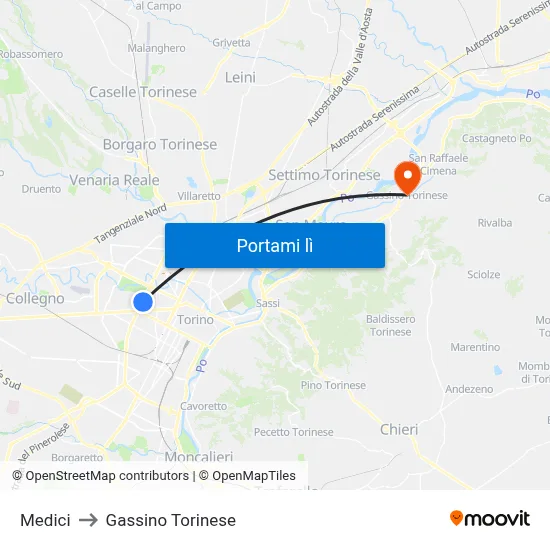 Medici to Gassino Torinese map