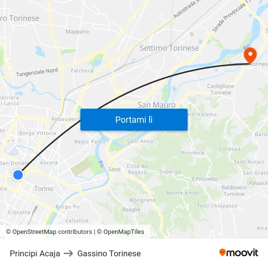 Principi Acaja to Gassino Torinese map