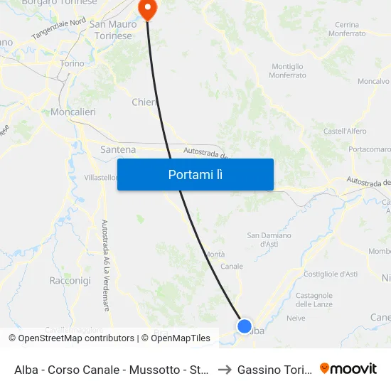 Alba - Corso Canale - Mussotto - Stazione FS to Gassino Torinese map