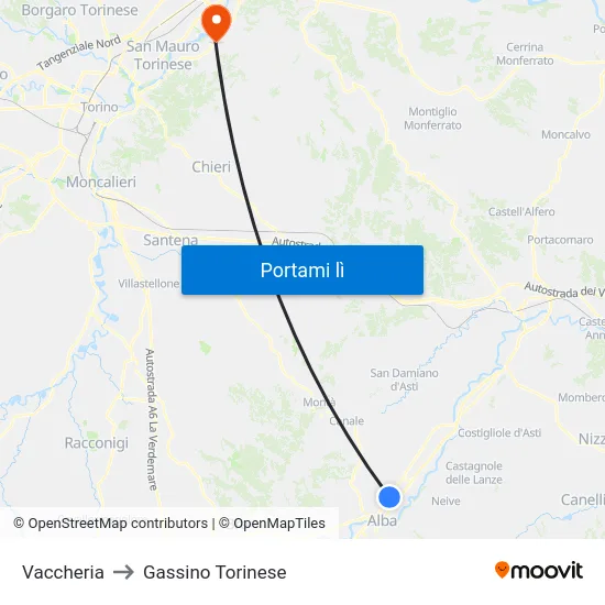 Vaccheria to Gassino Torinese map