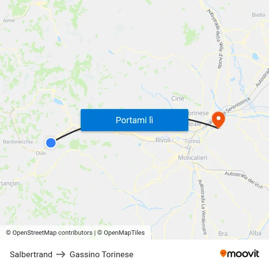 Salbertrand to Gassino Torinese map