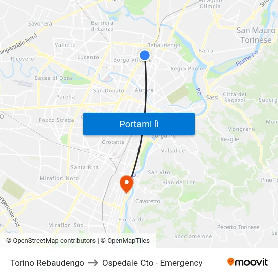 Torino Rebaudengo to Ospedale Cto - Emergency map