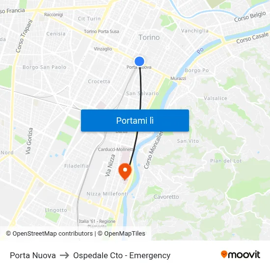 Porta Nuova to Ospedale Cto - Emergency map