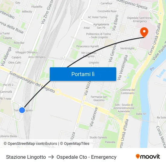 Stazione Lingotto to Ospedale Cto - Emergency map