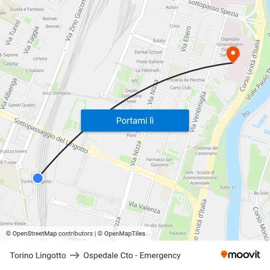 Torino Lingotto to Ospedale Cto - Emergency map